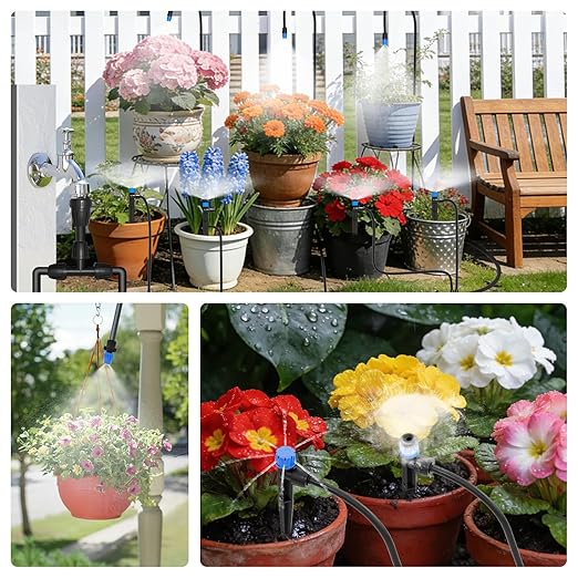 256FT Quick-Connect Drip Irrigation System Kit with 1/4” & 1/2” Fast-Lock Tubing, Adjustable Emitters & Sprinklers for Garden & Greenhouse