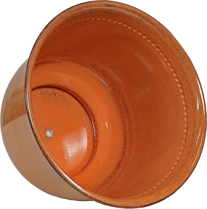 Sunnydaze Michael 14.5" Metal Outdoor Plant Pot Set with Drainage Holes and Rubber Plugs - Chestnut Glaze - Set of 2