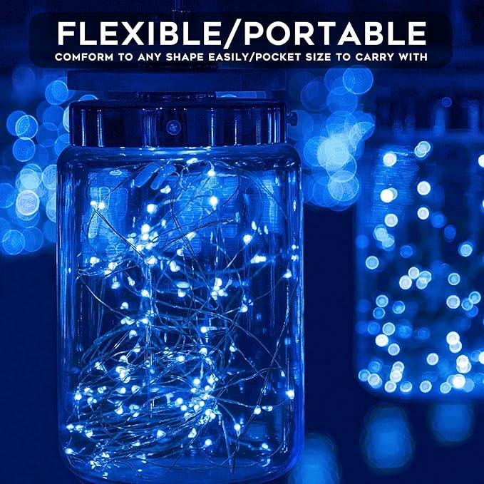 suddus 2 Pack 33ft Solar Fairy String Lights Small, 100 Led Blue Solar Fairy Lights Outdoor, 8 Modes Solar Christmas Lights Copper Wire for Trees Garden Patio Yard Deck Fence Party Decorations