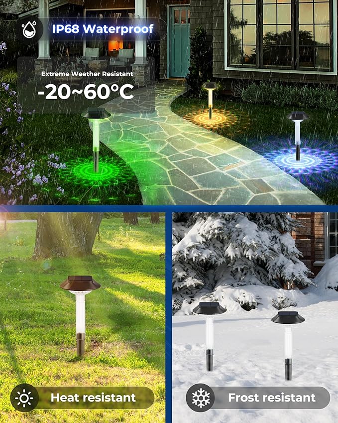 ALEPOD Color Changing Solar Pathway Lights - 8 Pack IP68 Waterproof with 7 RGB Modes for Halloween & Christmas Yard, Garden, Walkway, Pathway, Backyard, Lawn Decoration