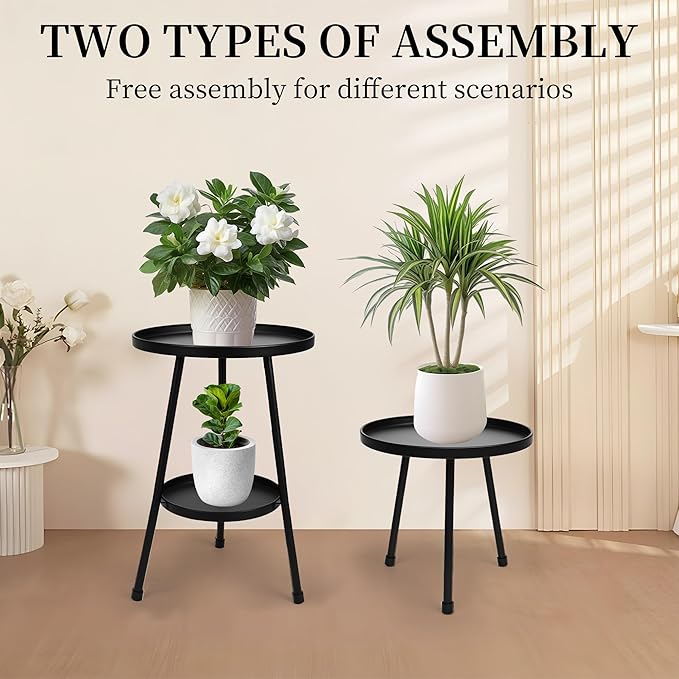 Jvtoo Metal Plant Stand, Plant Stand Indoor Outdoor, Metal Rustproof Flowers, Urban and Rustic Outdoor Plants Stands, Flower Pot Stand Suitable for Living Room, Balcony, Garden (Double Deck,Black)
