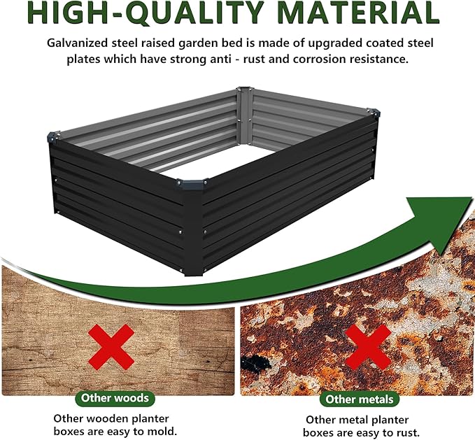 ZUNUDA 4×3×1FT(2PCS) Galvanized Raised Garden Bed Kit, Metal Planter Boxes,Large Raised Garden Bed for Planting Vegetables,Flowers,Herbs -Black