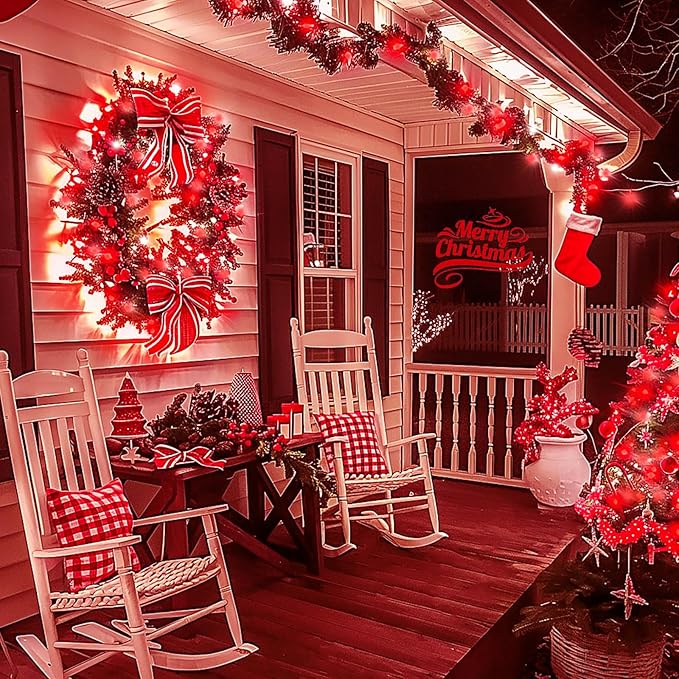 KAQ Connectable 240LED Red String Lights Outdoor/Indoor, Extendable Plug in Twinkle Fairy Lights Waterproof with 8 Modes&Timer Function for Garden Bedroom Patio Tree Christmas Decorations