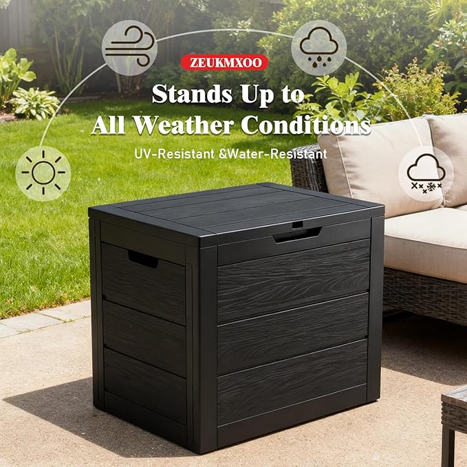ZEUKMXOO 35 Gallon Outdoor Storage Box Waterproof,Deck Boxes Outdoor Waterproof,Resin Deck Box Delivery Boxes for Outside for Package Delivery,Patio Cushions,Gardening Tools,UV Resistant