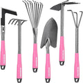 WORKPRO 6-Piece Pink Garden Tool Set, Heavy Duty Gardening Hand Tools with Soft Rubber Handle, Including Trowel, Rakes, 2-in-1 Hoe and Crack Weeder, Ideal Gardening Gifts for Men and Women