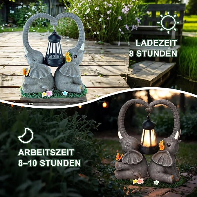 10.6" Solar Elephant Garden Statue,Heart Elephant Lawn Decorations Outdoor,Unique Elephant Gifts Housewarming for Women,Mom,Lover