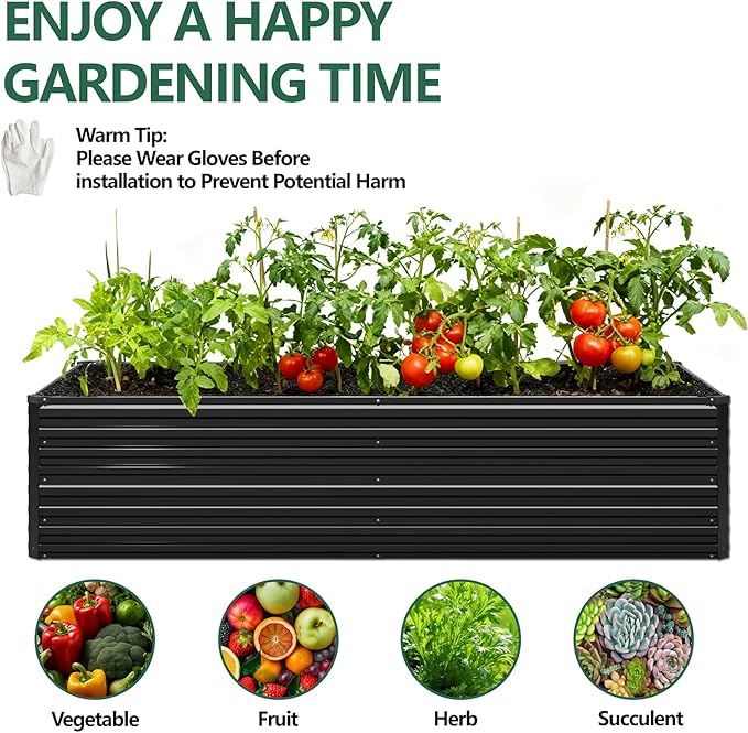 Vengarus 4x2x2FT Galvanized Raised Garden Bed Kit, Outdoor Metal Planter Box for Vegetables, Fruits,Herbs, and Succulents - 120 Gallon Capacity,Black