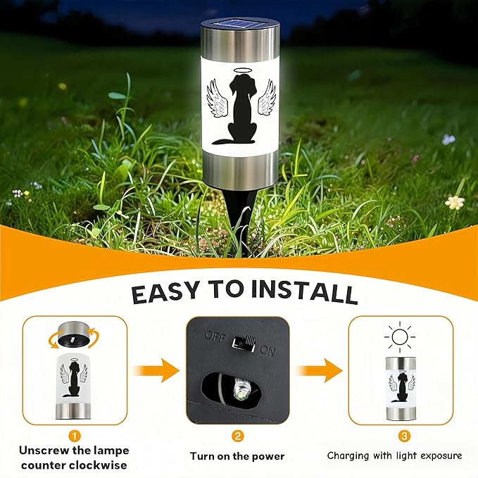 Solar Dog Memorial Garden Light, Outdoor Pet Remembrance Keepsake with Angel Silhouette, Automatic Dusk to Dawn LED Yard Stake