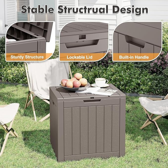 WTFGO 32 * 2 Gallon Outdoor storage deck Box Waterproof ，garden tool,backyard cushion,poolside toy storage,Smalldelivery boxes for outside,Two Boxes/set (Wood-like Striped Gray