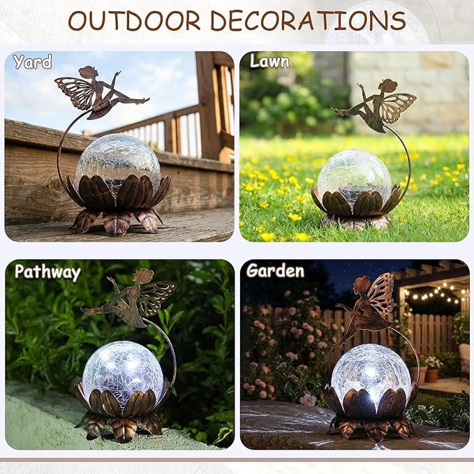 MUMTOP Solar Lantern Fairy Light, Crackle Glass Solar Lights Outdoor LED Waterproof Tabletop Lamp for Table, Yard, Garden, Patio, Lawn Decor