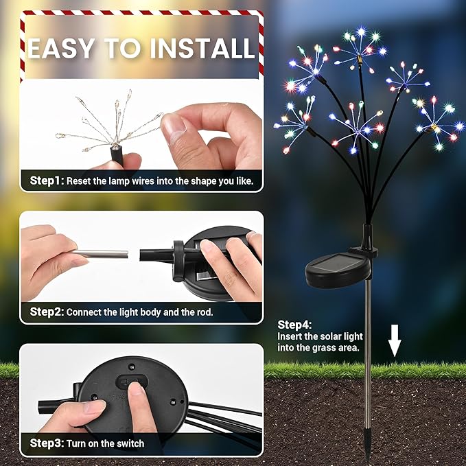 Solar Garden Lights Outdoor, Solar Garden Decor, Solar Fairy Lights, Gardening Supplies, Solar Powered Lights Waterproof for Yard Patio, Fairy Decor Firwork(6 Pack Multi-Colored)