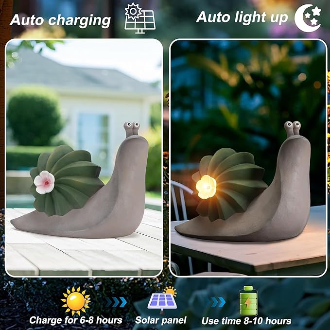 Solar Cactus Snail Statue Garden Decor Light - Outdoor Decorative LED Flower, Suitable for Patio, Lawnand Garden Decorations, Gifts for Mom