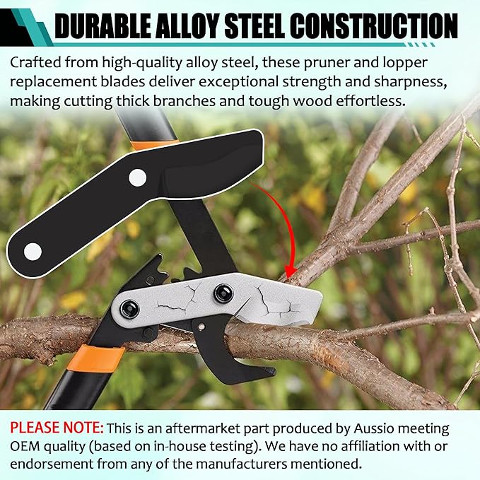 (2-Pack) Alloy Steel Lopper Replacement Blades with Screws Compatible with Garden Loppers – Heavy-Duty Large Pruner Blades for Tree Trimming, Branch Cutting and Gardening Tools – Black
