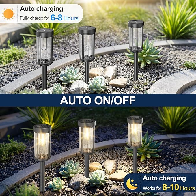 EXCMARK 16 Pack Outdoor Solar Lights Waterproof for Yard Garden Walkway Pathway Lawn Decorative Contemporary Landscape Lighting. (Warm White Light, 16)