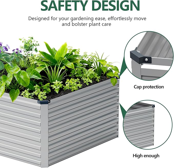Vengarus 6x3x2FT Galvanized Raised Garden Bed Kit, Deep Root Planter Box for Vegetables, Flowers, Herbs, and Succulents - 269 Gallon Capacity,Silver