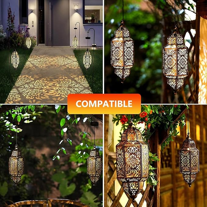 2 Pack Solar Light Replacement Tops for Hanging Lanterns, Waterproof Replacement Solar Lantern Parts for Garden Decor Outdoor Moroccan Yard Art