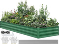YITAHOME 144x48x12 in Galvanized Raised Garden Bed Kit, Large Metal Planter Box with Gloves, Safety Rubber & Support Rod, Outdoor Flower Bed for Plants Vegetables, Green