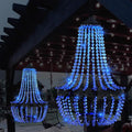 Hanging Solar Chandelier Outdoor, 30 Blue Lights Acrylic Clear Beaded Chandelier with S Hooks Modern Lantern for Garden Yard Patio Gazebo Decorations, 28”H