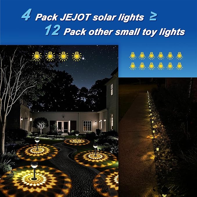 4 Pack Solar Flood Light, Security Lights,Pathway Lights with 2CCT(Warm and Cool) Light Modes,Bright Pattern Solar Decorative Lights Outdoor