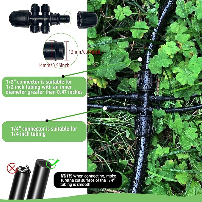 Spalolen 4 Pack 1/2'' to 1/4'' Drip Irrigation Fittings, Push-to-Fit 6 Way Drip Irrigation Part Barbed Tee Connectors, Anti-leak Locked Splitter Fitting for 1/2" Irrigation Tubing (0.6''-0.67''OD)