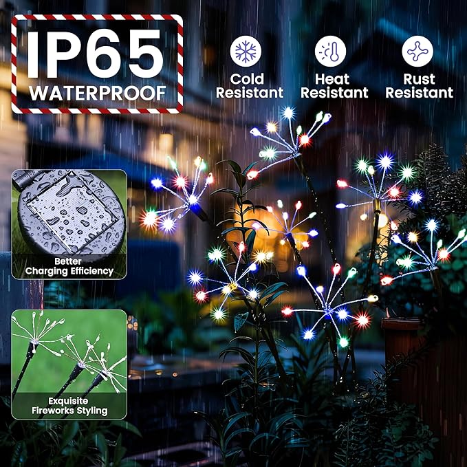 Solar Garden Lights Outdoor, Solar Garden Decor, Solar Fairy Lights, Gardening Supplies, Solar Powered Lights Waterproof for Yard Patio, Fairy Decor Firwork(6 Pack Multi-Colored)