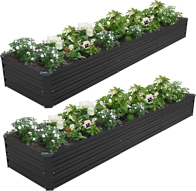 ZUNUDA 12×2×1FT(2PCS) Galvanized Raised Garden Bed Kit, Metal Planter Boxes,Large Outdoor Planters Garden for Planting Vegetables,Flowers,Herbs -Black