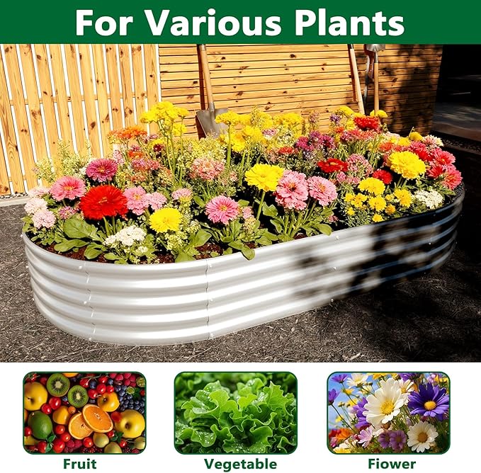 zizin 2 Pack Oval Galvanized Raised Garden Bed Kit 8x4x1ft Large Metal Planter Box for Outdoor Vegetables, Silver