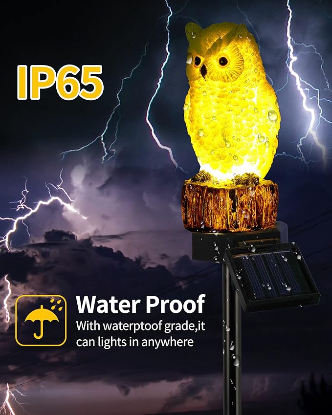 iStatue Owl Solar Decorative Garden Stake Lighting, Waterproof Cute Animal Outdoor Figurine Lights Ornament Statue Decor for Pathway, Patio, Lawn Housewarming (Owl)