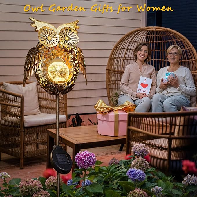 Go2garden Solar Lights Outdoor Owl Garden Gifts Mom Metal Stakes Lights for Lawn Ornaments, Yard Art, Pathway Decorations,Birthday Mothers' Day Gift for Grandma Wife (Bronze)