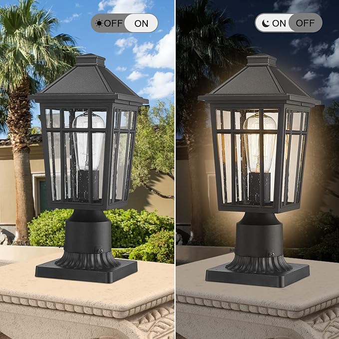Darkaway Outdoor Post Lights Lamp Post Light Fixture, Waterproof Aluminum Housing with Glass, Fence Post Deck Lighting for Garden, Patio, Pathway (2 Pack, Black)