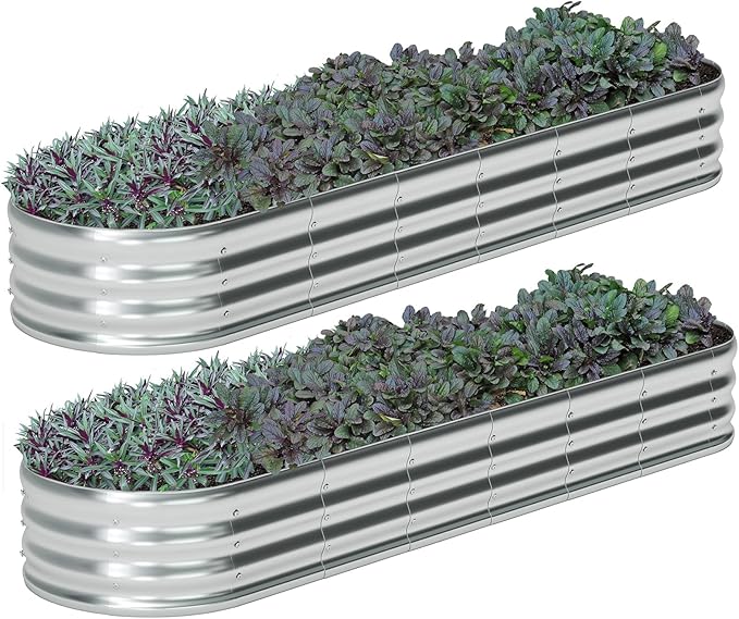 zizin 2 Pack Oval Galvanized Raised Garden Bed Kit 8x2x1ft Large Metal Planter Box for Outdoor Vegetables, Silver