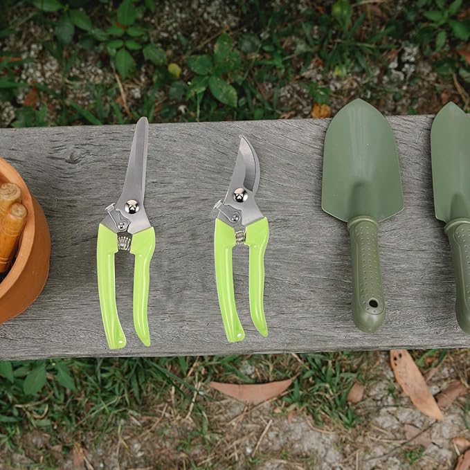 2pcs Stainless Steel Pruning Shears Gardening Cutting Tool Curved and Straight Blades Plant Scissors for Garden Flower Trimming and Fruit Picking