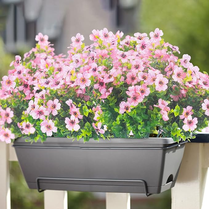 10 Bundles Artificial Flowers Outdoor UV Resistant Fake Flowers No Fade Faux Plants Garden Porch Window Box Decorating (Pink)