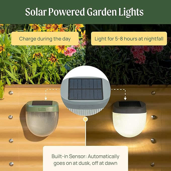 Vego garden Rippled Solar Garden Lights with Auto Sensors Magnetize Securely to Raised Beds, IPX4 Waterproof Outdoor LED Light for Patio & Yard Terra Cotta, 4 Pack