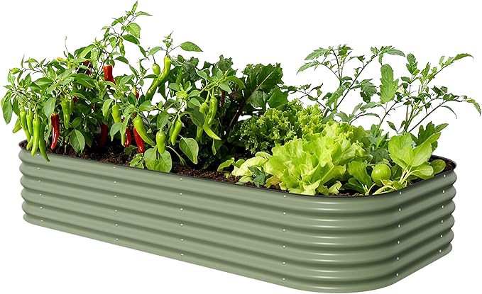 Vego garden Raised Garden Bed Kit, 17" Tall 10 in 1 Modular Metal Raised Garden Beds Kit, Metal Planter Box for Vegetables, Flowers, Herbs, Olive Green