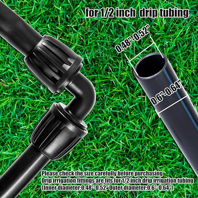 12pc 1/2 inch Drip Irrigation Elbow Fittings,ANTI DROP Lock Barbed Elbow For (1/2" ID x0.6-0.63" OD) Drip Tubing Irrigation Fittings (12pc 1/2 inch Irrigation Elbow Fittings)