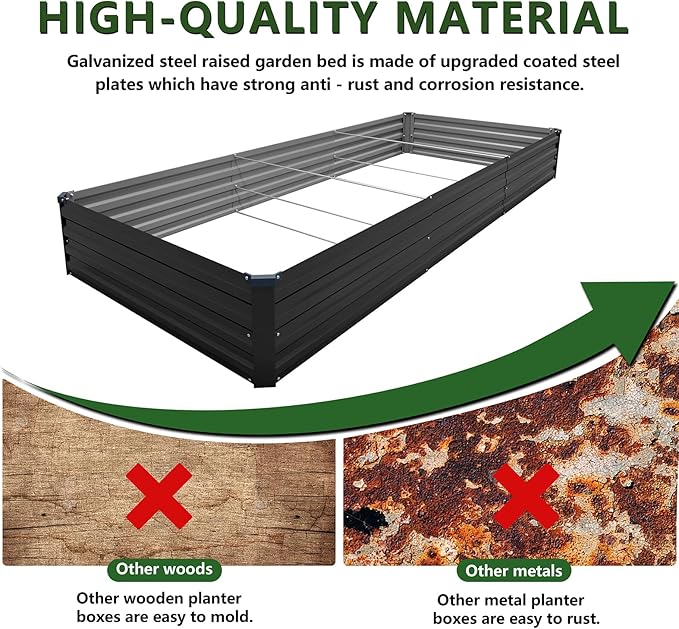 ZUNUDA 12×4×1FT(2PCS) Galvanized Raised Garden Bed Kit,Metal Planter Boxes,Large Outdoor Planters Garden for Planting Vegetables,Flowers,Herbs -Black
