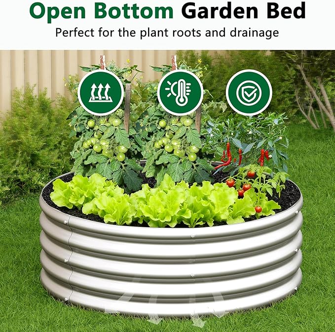 zizin 2 Pack Galvanized Raised Garden Bed Metal Round Raised Garden Beds Outdoor Planter Box for Vegetables (4FT, Silver)