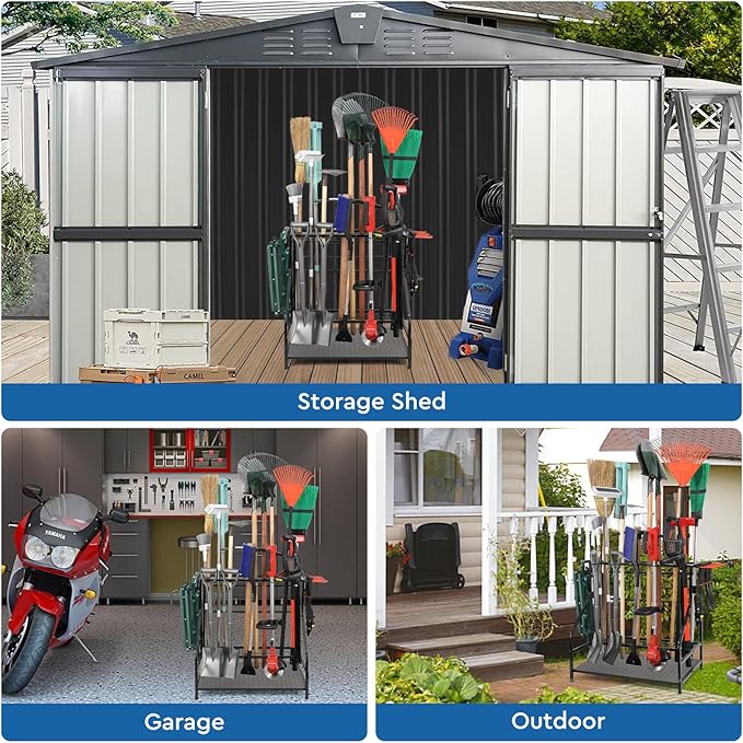 WEYIMILA Garden Tool Organizer for Garage, Yard Tool Storage, Garden Tool Rack, for Shed Home Outdoor, Up to 58 Long-Handled Tools, Garden Tool Stand, Heavy Duty Steel, Black