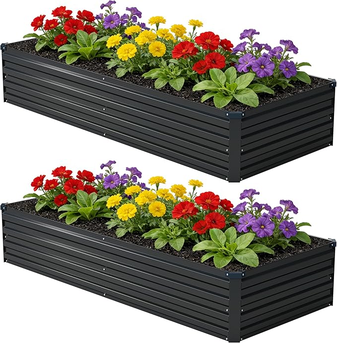 zunatu 8x2x1 ft(2 Pack) Galvanized Raised Garden Bed,Outdoor Planter Box Metal Patio Kit Planting Bed for Vegetables Flowers and Succulents,Black