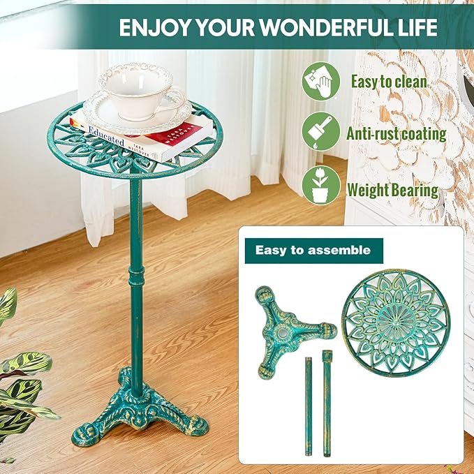 Sungmor Heavy Duty Cast Iron Potted Plant Stand, 24.2" Tall Metal Plant Stand, Vintage & Rustic Style Flower Stand Indoor Outdoor Garden Table, Decorative Flower Pot Holder for Balcony Patio