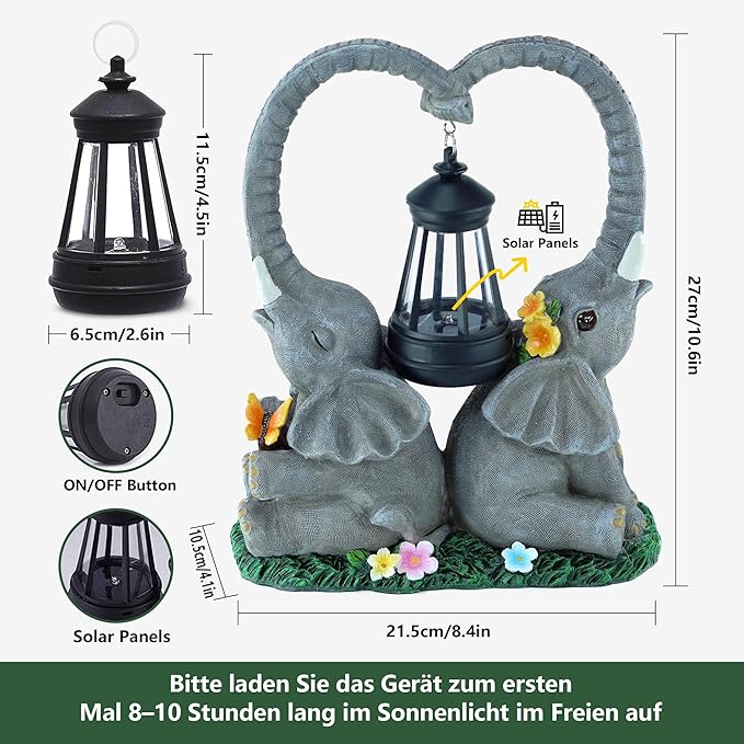 10.6" Solar Elephant Garden Statue,Heart Elephant Lawn Decorations Outdoor,Unique Elephant Gifts Housewarming for Women,Mom,Lover