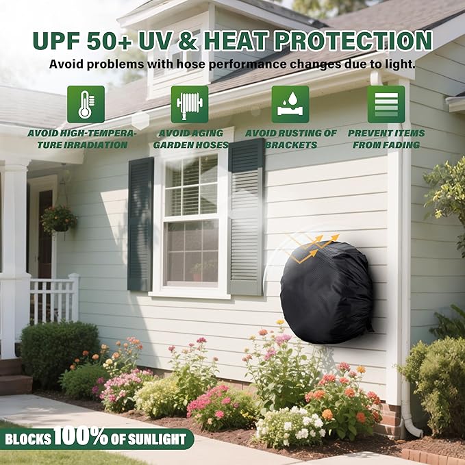 Bethshaya Wall-Mounted Hose Holder Cover - Fits Standard 5/8" Hoses (0-75 ft), Extends Hose & Hook Lifespan - Weatherproof Protection Against Rain, Sun & Snow - Black Cover Only