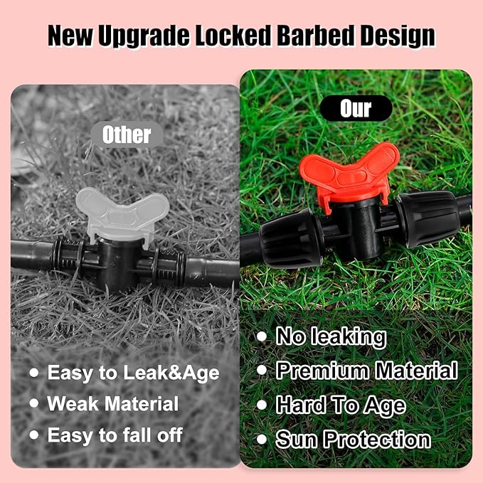 8pc 1/2 inch Irrigation Fittings Anti-Drop Drip Irrigation Valve,Lock Barbed Switch Valve For (1/2" ID x0.6-0.63" OD) Drip Tubing Anti-Drop Drip Irrigation Fittings