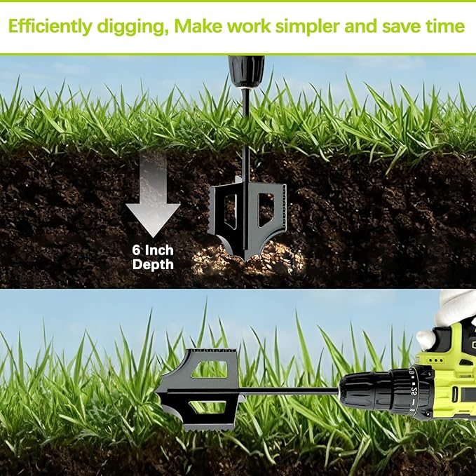 4-in-1 Soil Cultivator Garden Handheld Drill Tiller Attachment, Loosener Tool and Soil Digger for Planter Boxes and Raised Garden Beds, Planter Auger Compatible with 3/8" Hex Drive Drill