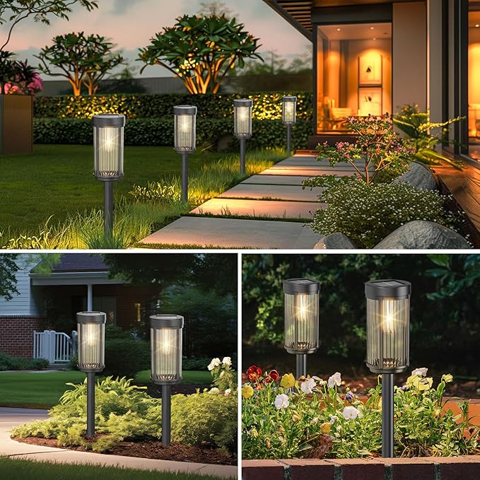 EXCMARK 16 Pack Outdoor Solar Lights Waterproof for Yard Garden Walkway Pathway Lawn Decorative Contemporary Landscape Lighting. (Warm White Light, 16)