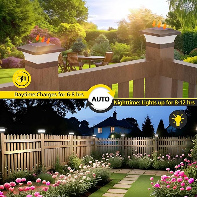 T-SUN Solar Post Lights, Outdoor Waterproof LED Lights for 4x4 Wooden Posts, Deck, Fence, Garden, Mailbox – Eco-Friendly, Made from Recycled Materials, Sustainable Solar Fence Post Light (4 Pack)