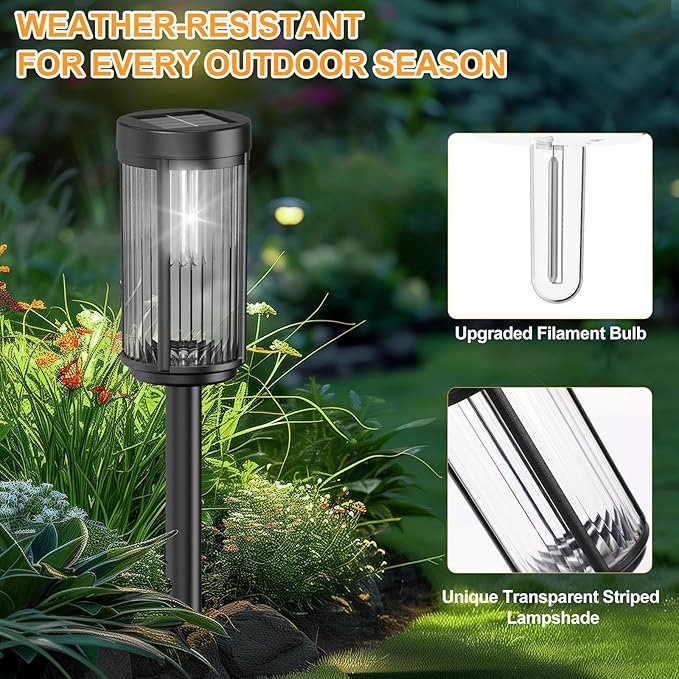 EXCMARK 8 Pack Outdoor Solar Lights Waterproof for Yard Garden Walkway Pathway Lawn Decorative Contemporary Landscape Lighting. (Cool White Light, 8)