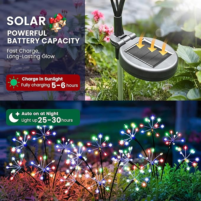 Solar Garden Lights Outdoor, Solar Garden Decor, Solar Fairy Lights, Gardening Supplies, Solar Powered Lights Waterproof for Yard Patio, Fairy Decor Firwork(4 Pack Multi-Colored)