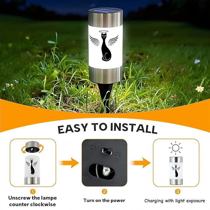 Solar Cat Memorial Garden Light, Outdoor Pet Remembrance Keepsake with Angel Silhouette, Automatic Dusk to Dawn LED Yard Stake